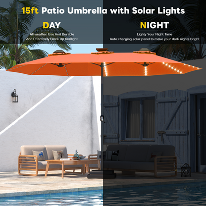 burnt orange patio umbrella with solar lights YODOLLA 15ft Patio Umbrella with Solar Lights – Orange, Durable & UV Resistant