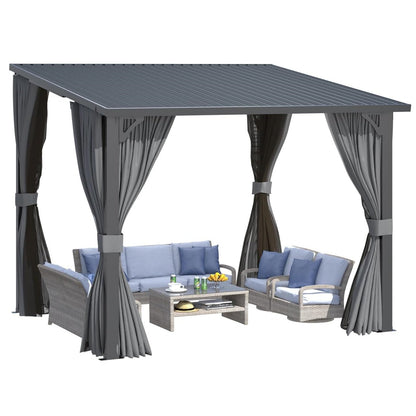 YODOLLA 2.4x2.4m Lean-to Gazebo with Curtains and Mosquito Netting