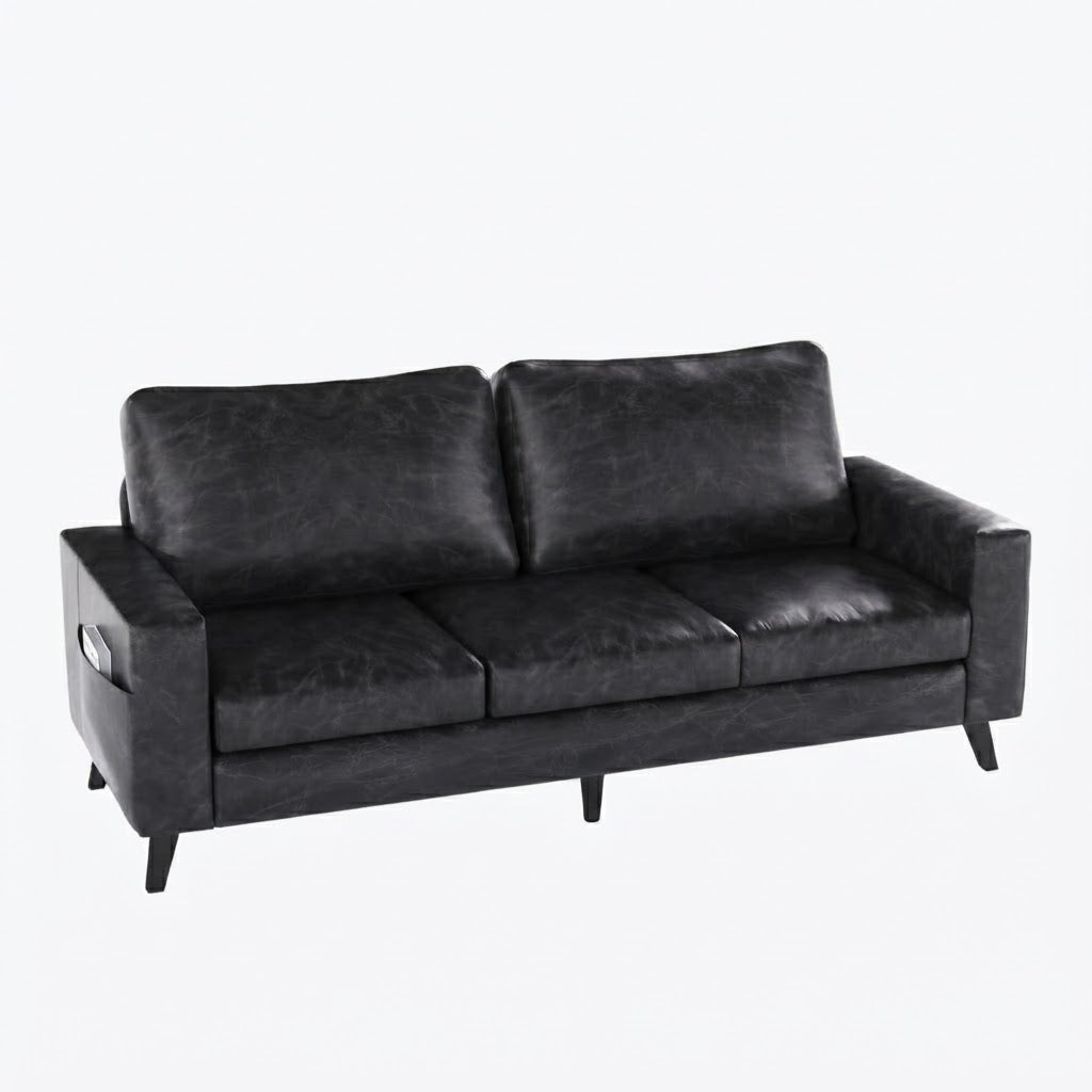 YODOLLA 79" 3-Seat Faux Leather Couch Modern Sofa, Black