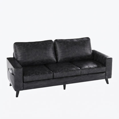 YODOLLA 79" 3-Seat Faux Leather Couch Modern Sofa, Black