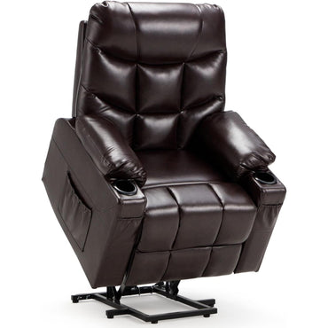 YODOLLA Massage Power Lift Recliner for Elderly, Faux Leather, Dark Brown