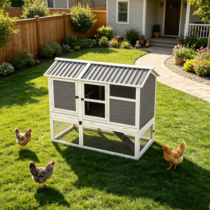 YODOLLA 83'' Large Chicken Coop with 4 Nesting Boxes, Grey & White