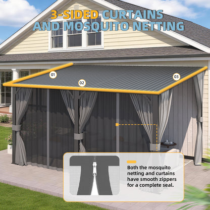 YODOLLA 20'x8' Outdoor Hardtop Metal Gazebo with Curtains and Netting for Patio