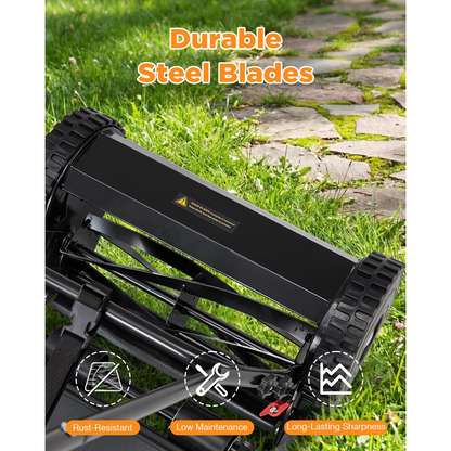 YODOLLA 16-Inch Manual Lawn Mower, 5 Blades Push Reel Lawn Mower