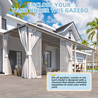YODOLLA 12'x8' Outdoor Lean to Gazebo Pergola with Curtain and Netting for Patio, White