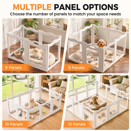 YODOLLA Pet Clear Acrylic Dog Playpen Indoor w/Door, 24" H, 8 Panels, White