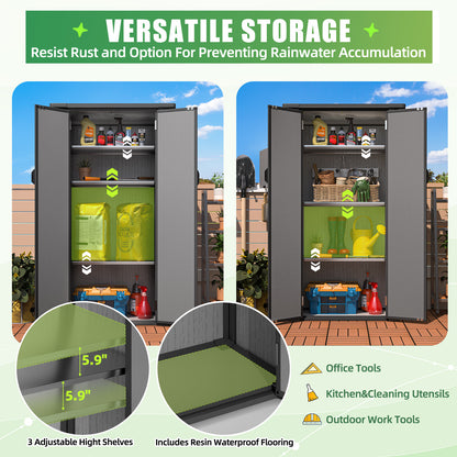 YODOLLA Waterproof Tall Resin Outdoor Storage Cabinet with Adjustable Shelves