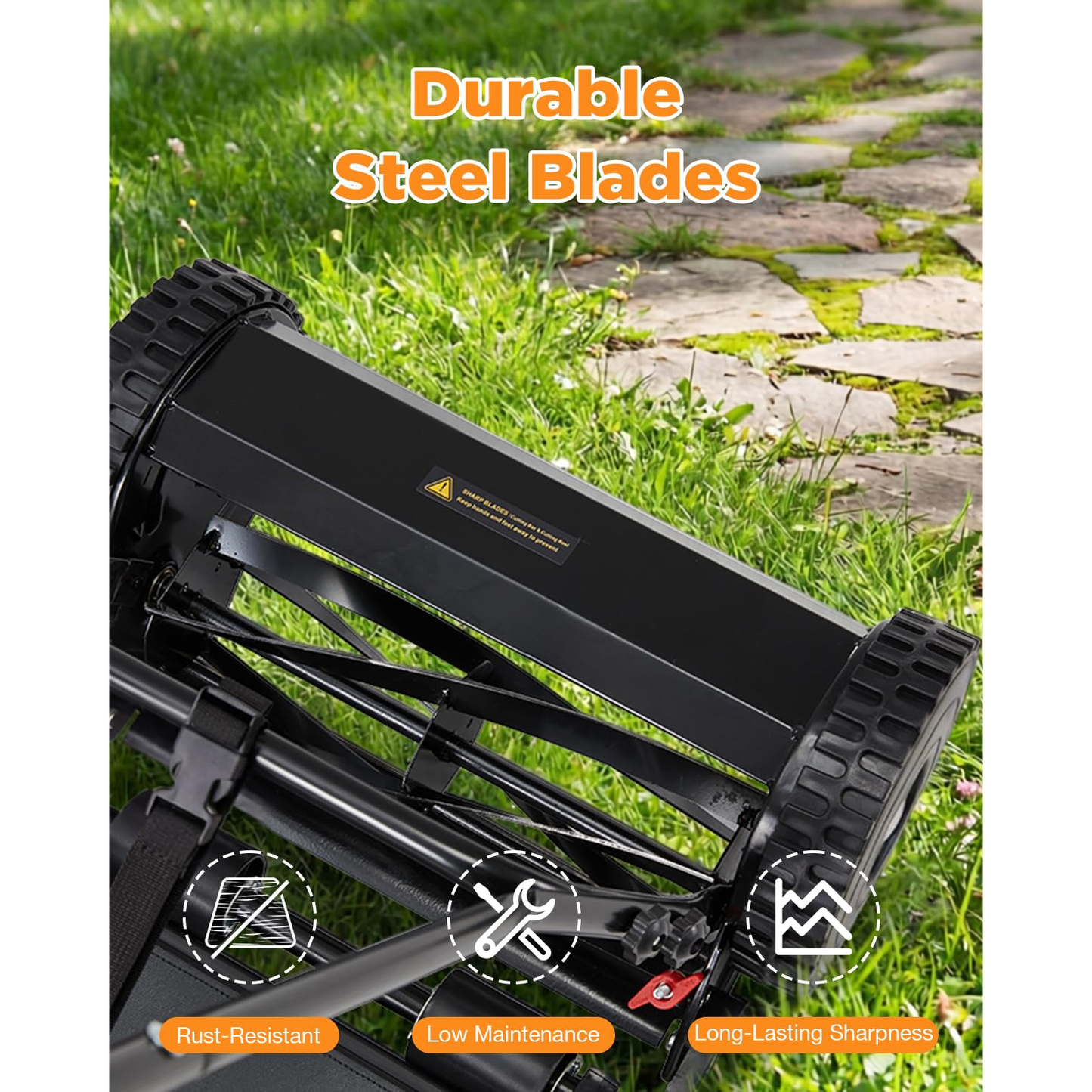 YODOLLA 14-Inch Manual Lawn Mower, 5 Blades Push Reel Lawn Mower
