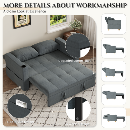 YODOLLA Sleeper Chair Bed, 63" Extra Wide Convertible Sofa Bed for Adults, Dark Grey