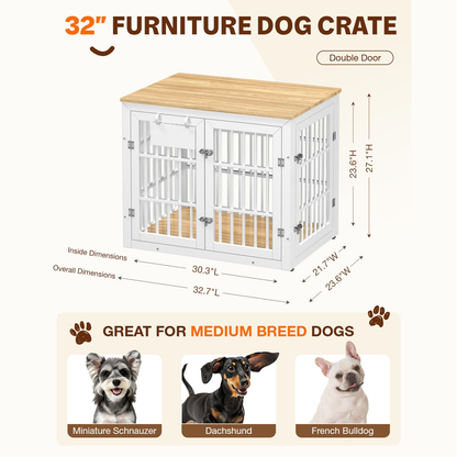YODOLLA 32'' Dog Crate Furniture for Medium Breed, White