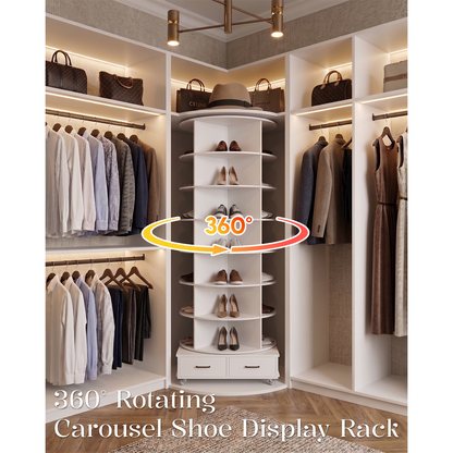 YODOLLA 8 Tier Rotating Shoe Rack Contains 2 Drawers Shoe Tower Organizer