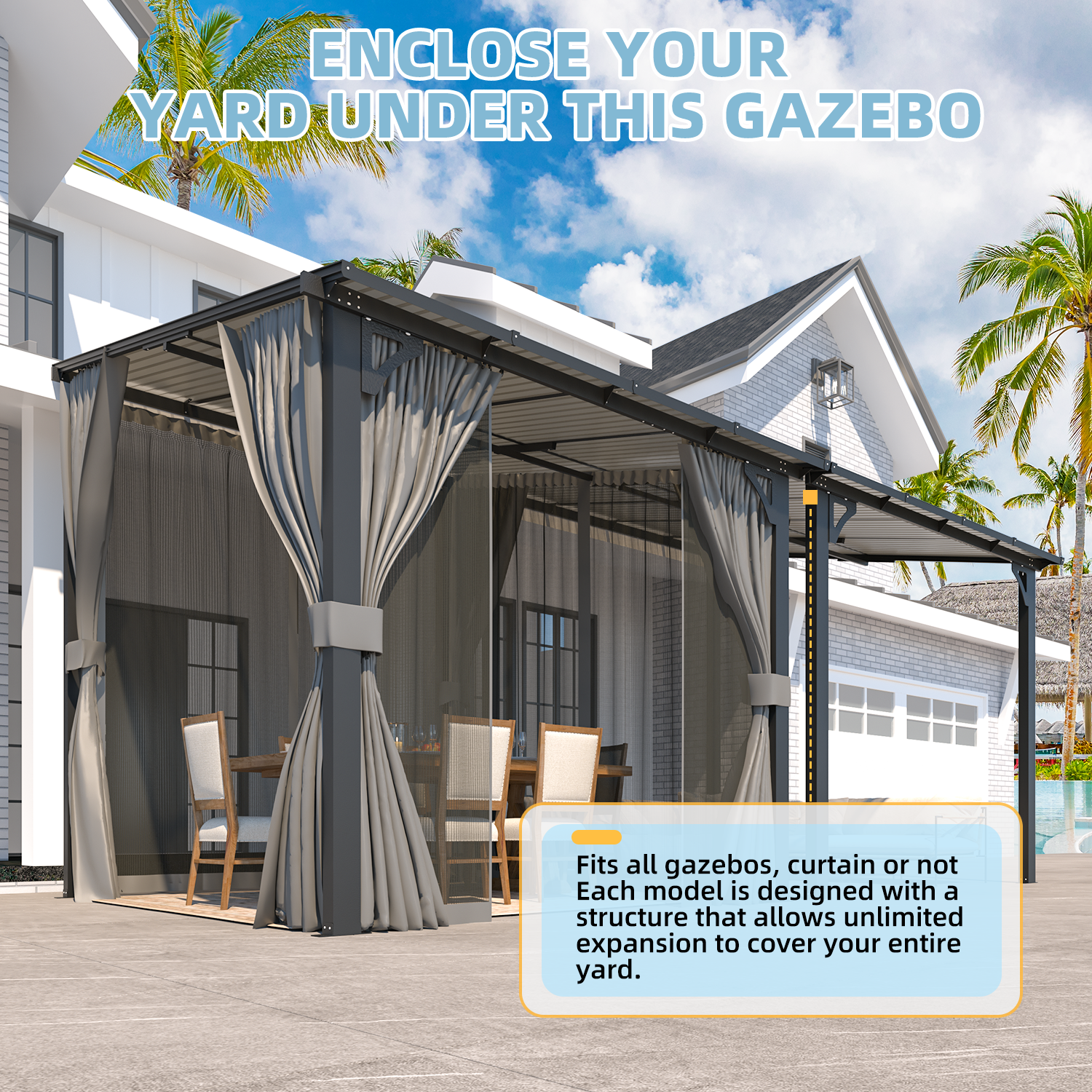 YODOLLA Metal 8x8 Gazebo with Curtains and Netting