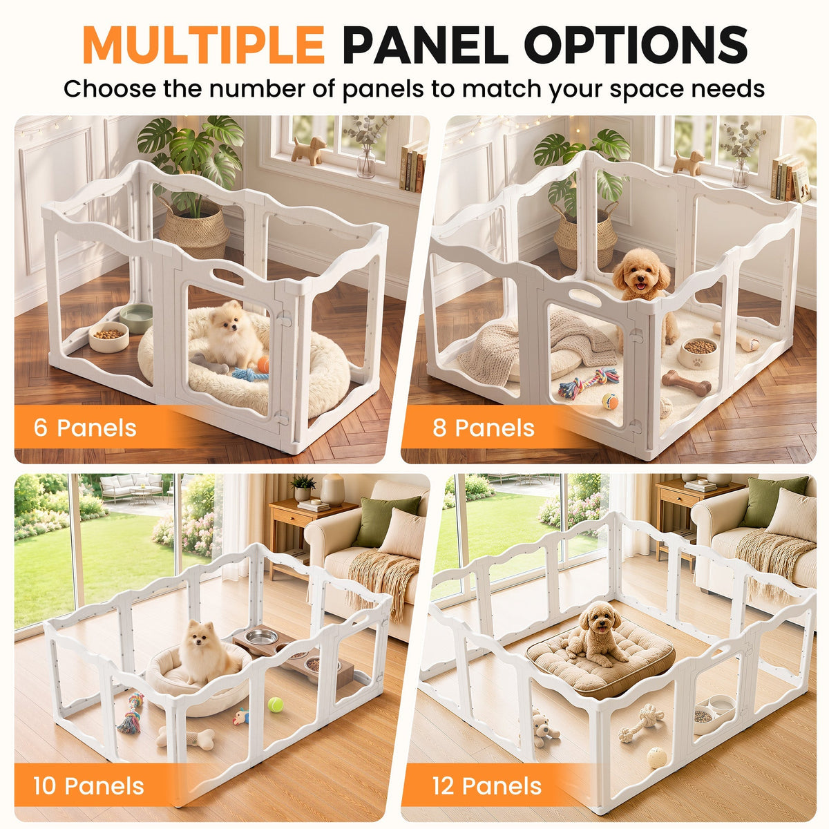YODOLLA Pet Clear Acrylic Dog Playpen Indoor w/Door, 24" H, 10 Panels, White