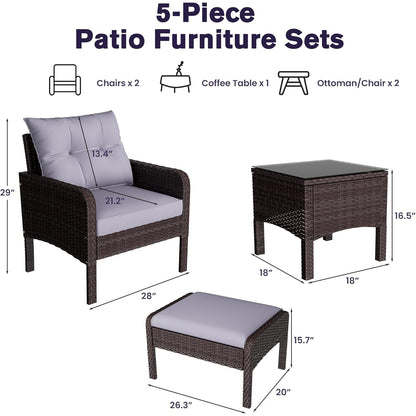 YODOLLA Outdoor 5 Pieces Patio Furniture Set, Grey