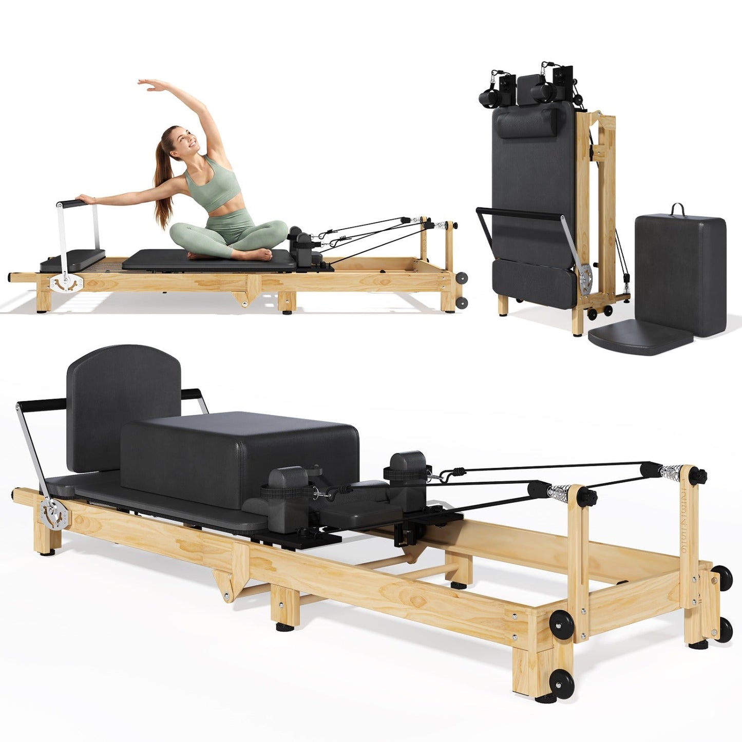 YODOLLA  92" Pilates Reformer Foldable Wooden-Look Pilates Machines for Gym