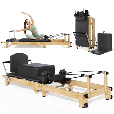 YODOLLA  92" Pilates Reformer Foldable Wooden-Look Pilates Machines for Gym