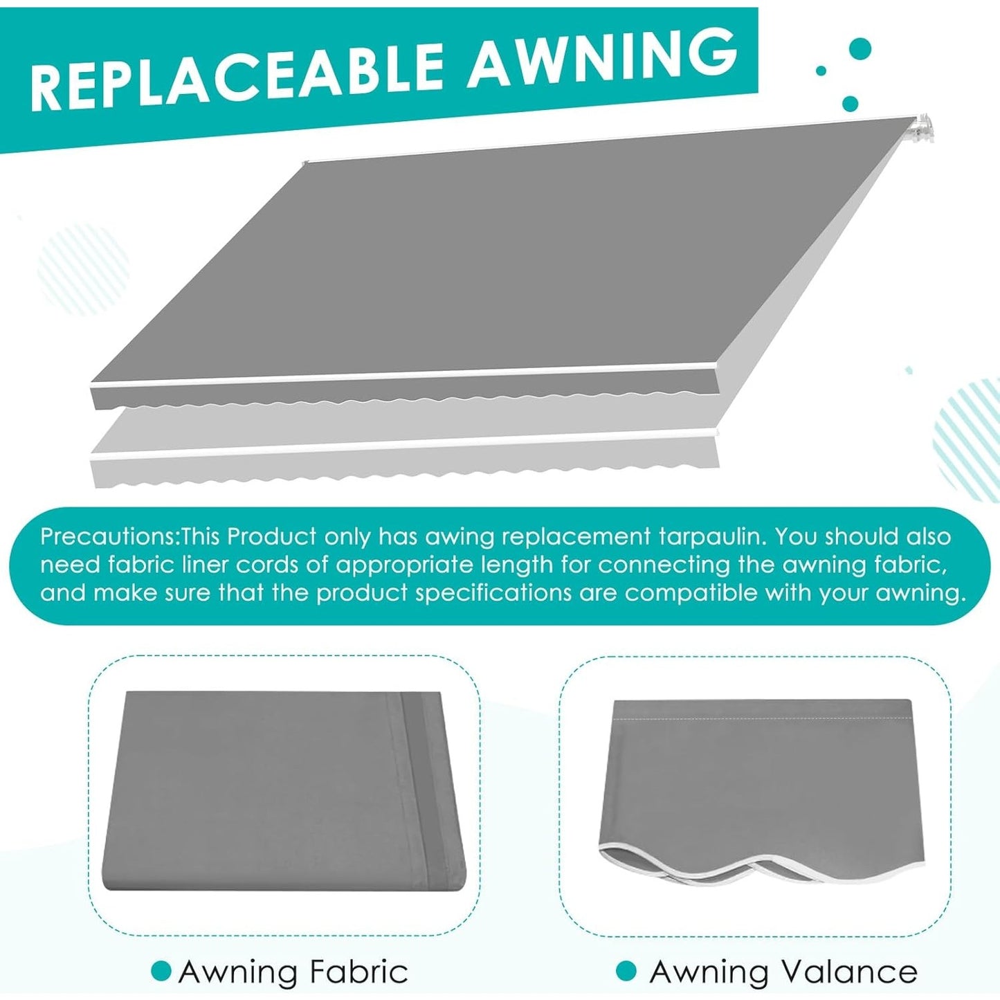 YODOLLA 10x8FT Retractable Awning Replacement Sunshade Canopy