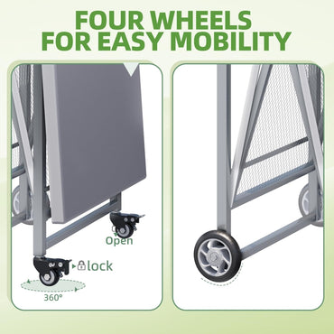 YODOLLA Foldable Stainless Steel Grill Cart Table with Wheels, Gray