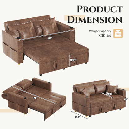 YODOLLA Sleeper Chair Bed, 63" Extra Wide Convertible Sofa Bed for Adults, Brown