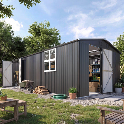 YODOLLA 20' x 10' Outdoor Storage Shed Large Metal Sheds with Windows Utility Tool Storage