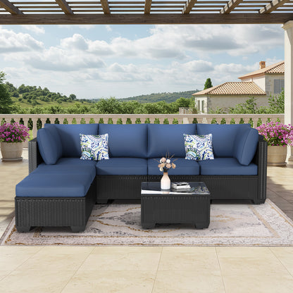 YODOLLA 7 Piece Outdoor Patio Furniture Set, Black & Dark Blue