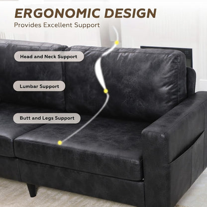 YODOLLA 79" 3-Seat Faux Leather Couch Modern Sofa, Black
