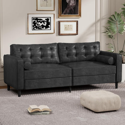 YODOLLA 84.2" 3-Seats Large Sofa Couch Couch, Faux Leather Black