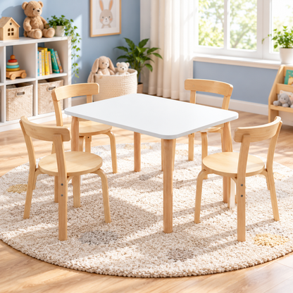 YODOLLA Kids Table and Chair Set, Wooden Toddler Table with 4 Chairs