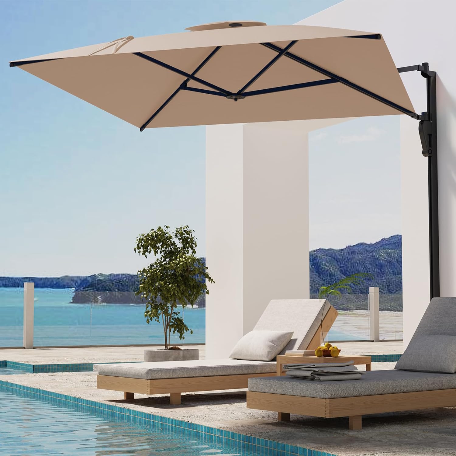 YODOLLA 10ft Wall Mounted Patio Umbrella, Rectangle Outdoor Patio Umbr YODOLLA 10ft Wall Mounted Patio Umbrella, Rectangle Outdoor Patio Umbr
