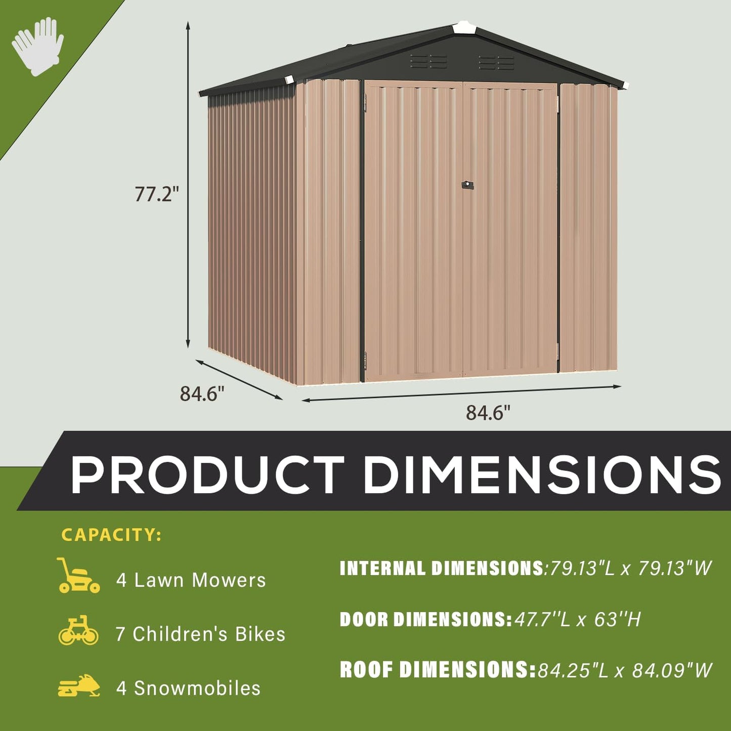 YODOLLA 7' x 7' Storage Metal Shed, Grey
