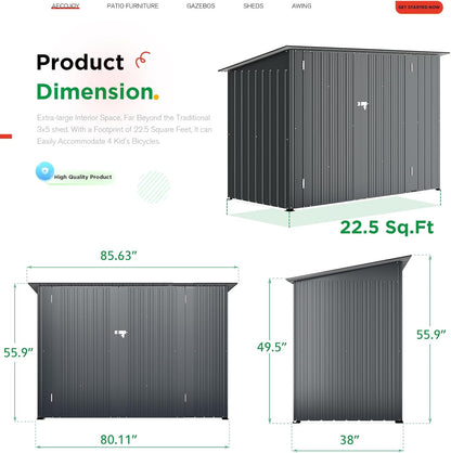 YODOLLA 7x3 Small Metal Shed for Garden & Yard