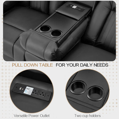 YODOLLA Black Reclining Sofa w/ Bluetooth, Black