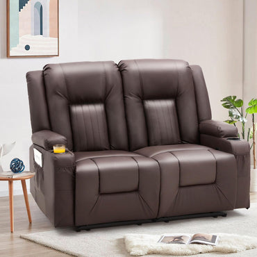 YODOLLA 2-Seat Recliner Sofa, Faux Leather, Cup Holders, Brown