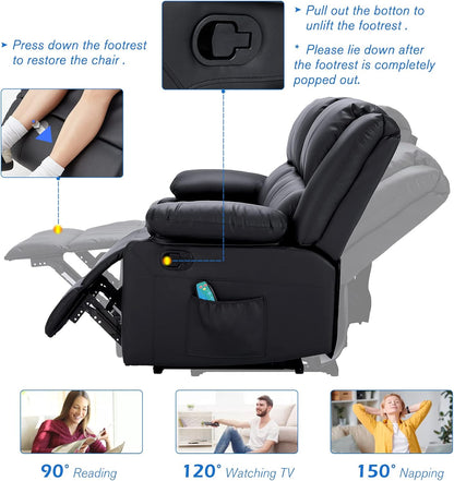 YODOLLA 3 PCS Recliner Sofa Set Overstuffed Leather Reclining Sofa, Black