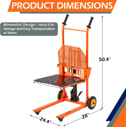 YODOLLA Material Lift Winch Stacker Hydraulic Lift Table Cart 32" Max Lift Height