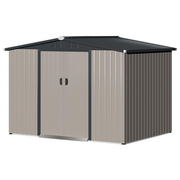 YODOLLA 8 x 6 Ft Outdoor Storage Tool Shed with Sliding Door, Grey
