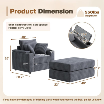 YODOLLA Chaise Lounge Chair Indoor, Oversized Sleeper Chair with Ottoman, Comfy Reading Sofa Armchair