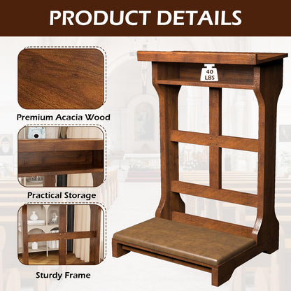 YODOLLA Acacia Wood Prayer Kneeler Bench with Storage Shelf & Soft Cushion