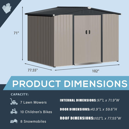 YODOLLA 8 x 6 Ft Outdoor Storage Tool Shed with Sliding Door, Gray