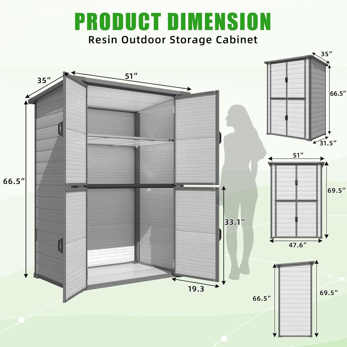 YODOLLA 58 Cu.Ft Resin Storage Cabinet Waterproof with Adjustable Shelves