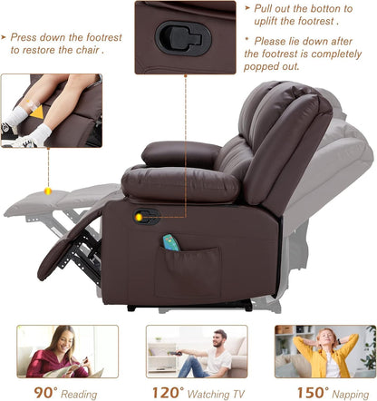 YODOLLA 3 PCS Recliner Sofa Set Overstuffed Leather Reclining Sofa, Brown