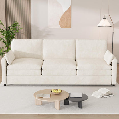 YODOLLA 89" Chenille Sofa, 3-Seater, 2 Removable Pillows, Cream White