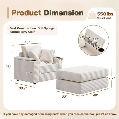 YODOLLA Chaise Lounge Chair Indoor, Oversized Sleeper Chair with Ottoman, Comfy Reading Sofa Armchair