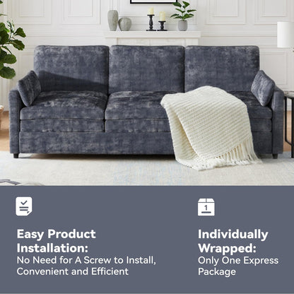 YODOLLA 89" Chenille Sofa, 3-Seater, 2 Removable Pillows, Black