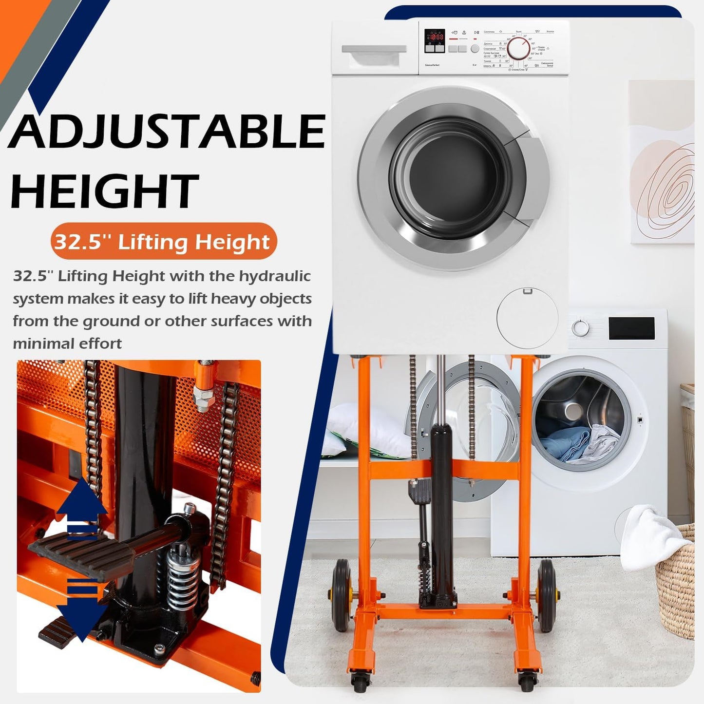 YODOLLA Material Lift Winch Stacker Hydraulic Lift Table Cart 32" Max Lift Height
