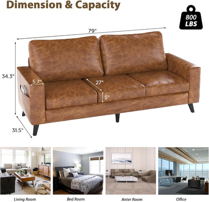 YODOLLA 79" 3-Seat Faux Leather Couch Modern Sofa