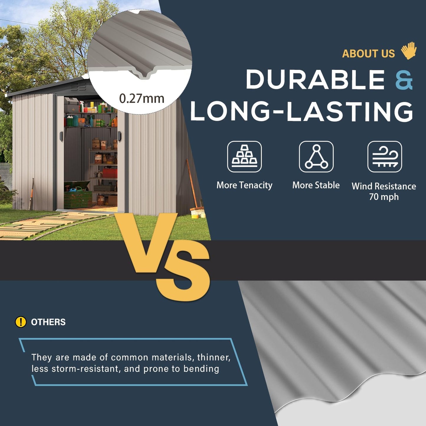 YODOLLA 8 x 6 Ft Outdoor Storage Tool Shed with Sliding Door, Gray