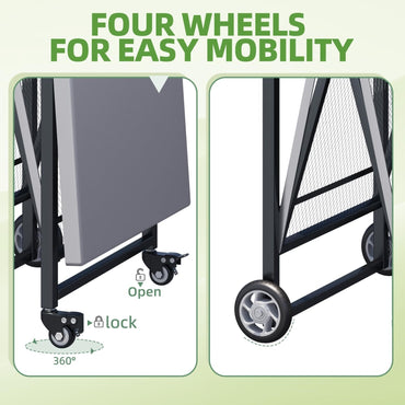 YODOLLA Foldable Stainless Steel Grill Cart Table with Wheels, Silver