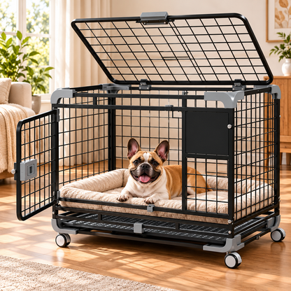YODOLLA 30" Metal Wire Dog Crate for Small Dogs with Wheels, Black