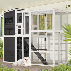 YODOLLA Large Spacious Cat Cage With Weatherproof Roof, Grey